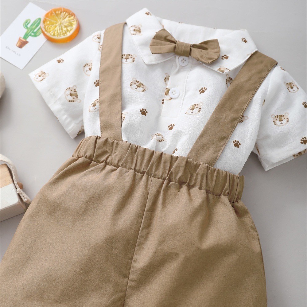 Mô tả Set Đồ 2 Món Gồm Áo Thun Cổ Đứng Tay Cộc In Hình Hổ Thắt Nơ + Quần Ngắn Cho Bé Trai 0-2 Tuổi - 5