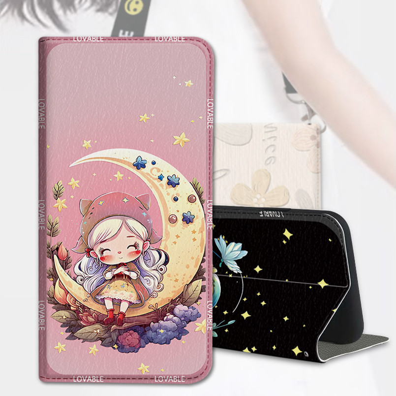 Ốp Bảo Vệ Ví Samsung Thích Hợp Cho Note 10 + 20 Ultra S24 Pro S23 FE Ốp Lưng Điện Thoại Cô Gái Mặt Trăng