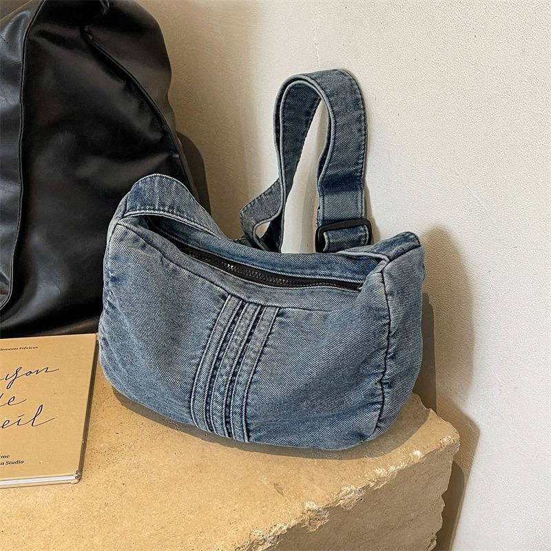 Niche Rửa Túi Bánh Bao Denim Thời Trang Lười Nghệ Thuật Phong Cách 2024 Phong Cách Mới Phù Hợp Với Tất Cả Trận Đấu Túi Đeo Vai