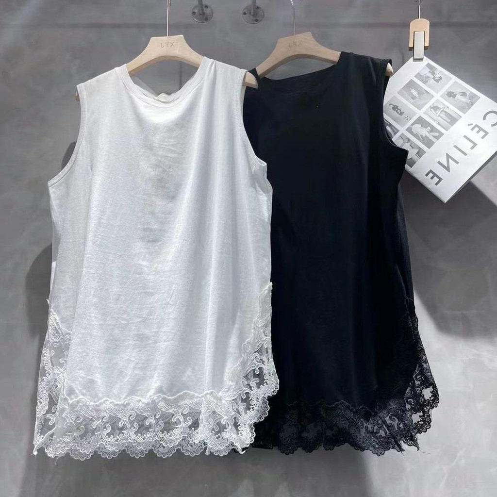 Lan ~ béo MM150kg Size Lớn Rời Camisole Nữ Mùa Hè Giữa Chiều Dài Ren Bao Bụng Top ins Hợp Thời Trang