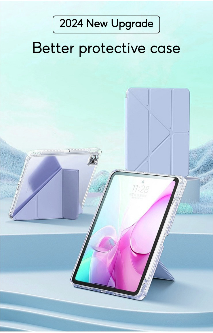Mô tả Tbtic Cho iPad Có Giá Đỡ Bút Chì Air 7 M3 2025 6 Pro 11 2024 Air 5 4 10.9 11th A16 10th 9th 8th Gen 7th 10.2 6th 5th 9.7 Mini 6 Ốp Lưng Trong Suốt - 2