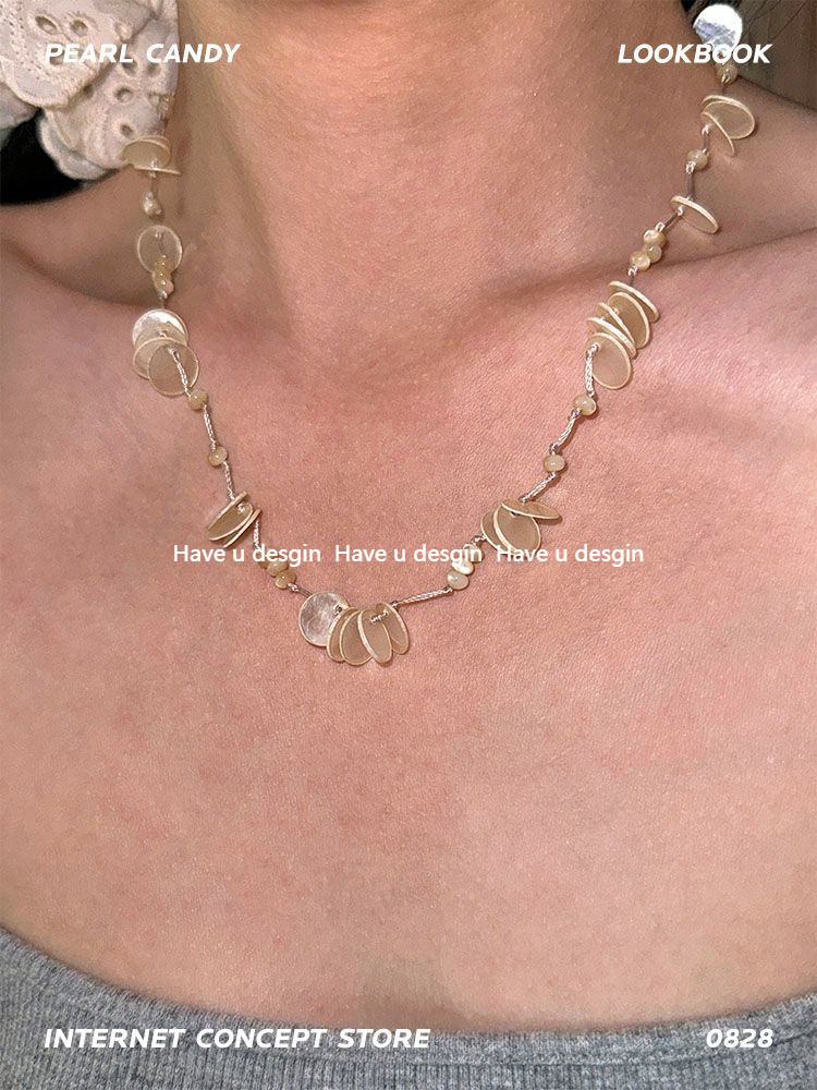 Có bạn desgin
 Vỏ Fritillaria tự nhiên Kim sa trong suốt Màu be Cổ tích Handmade Vòng cổ kỳ nghỉ