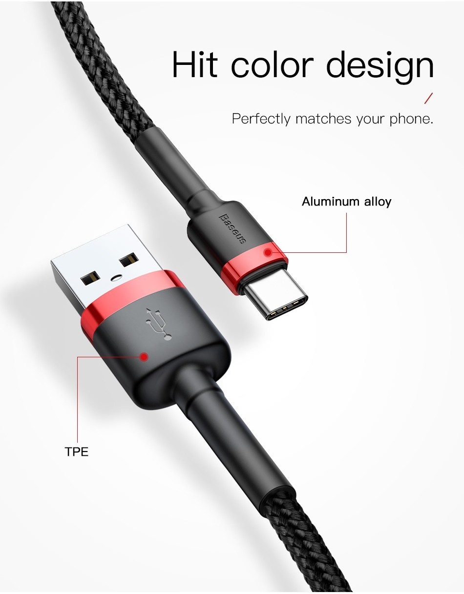 Cáp USB Baseus Type C 3A dành cho công nghệ sạc nhanh và sạc nhanh cho Huawei Xiaomi – ảnh mô tả chi tiết 8