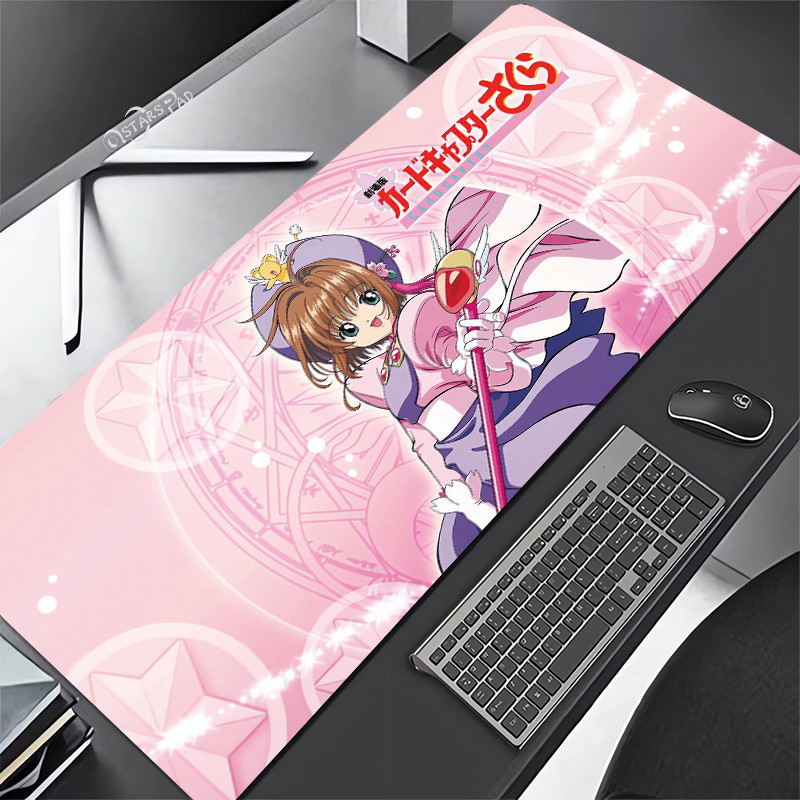 Hồng Cardcaptor Sakura Lớn Deskmat Magic Wand 90 * 40 Thảm Chơi Cao Su Hoạt Hình Chơi Game Laptop Bàn Phím Thảm Chống Trơn Trượt