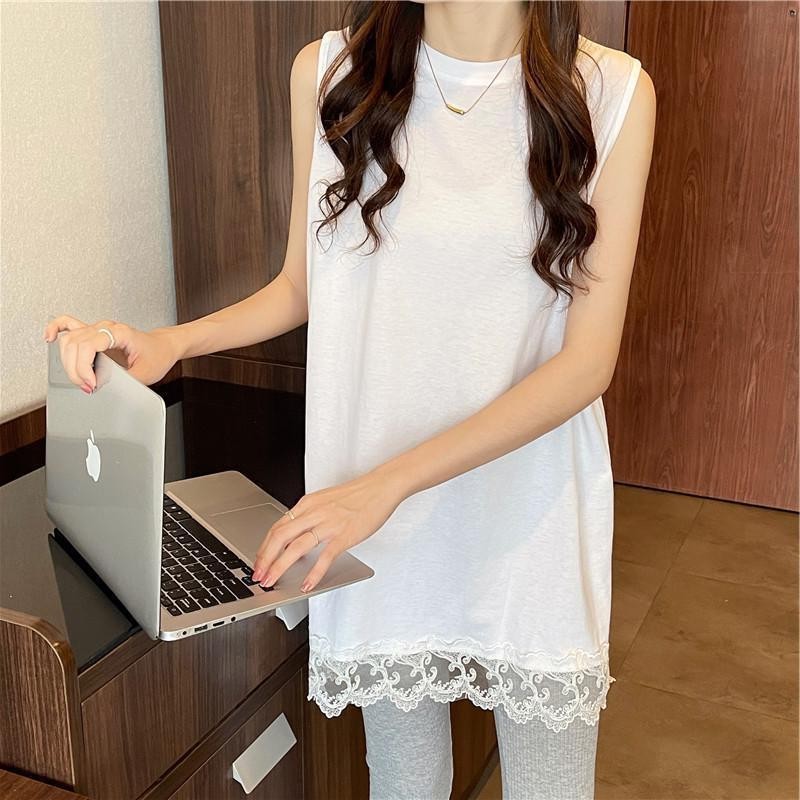 Lan ~ béo MM150kg Size Lớn Rời Camisole Nữ Mùa Hè Giữa Chiều Dài Ren Bao Bụng Top ins Hợp Thời Trang