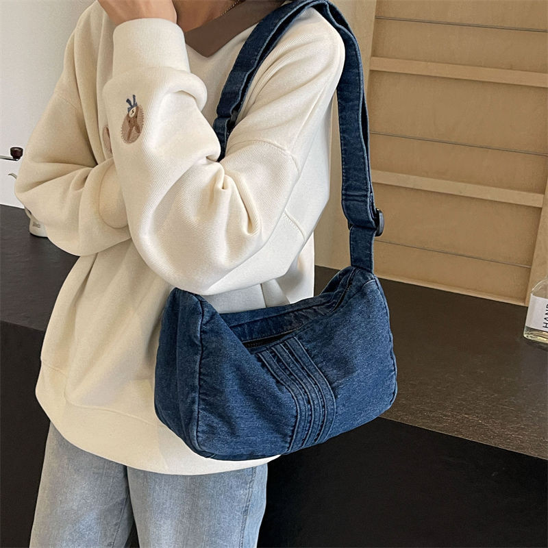 Niche Rửa Túi Bánh Bao Denim Thời Trang Lười Nghệ Thuật Phong Cách 2024 Phong Cách Mới Phù Hợp Với Tất Cả Trận Đấu Túi Đeo Vai
