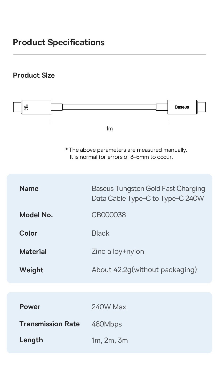 Mô tả Cáp Sạc Baseus  Dây Cáp Sạc Nhanh USB-C Loại C Type C 240w Cho iPp15 pd3.1 Realme Samsung S23 Mac PC - 8