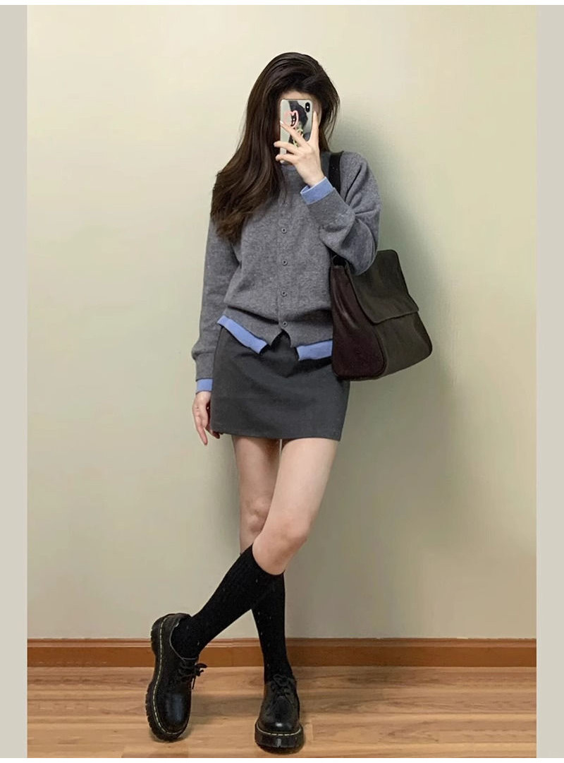 [YU]Set 2 Món Phong Cách Nữ Sinh Hàn Quốc Màu Xám Mềm Mại Thiết Kế Dệt Kim