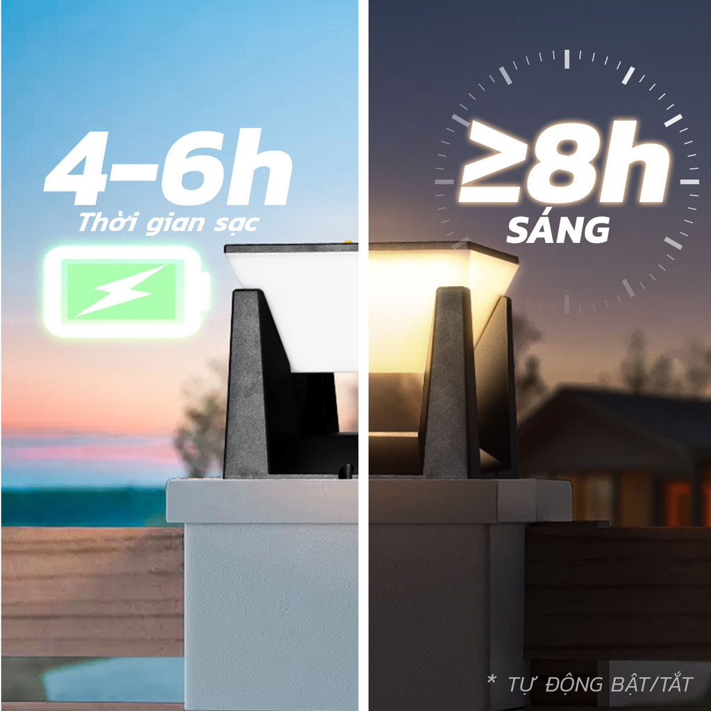Mô tả Đèn Trụ Cổng Năng Lượng Mặt Trời MODI SOLAR, Đèn LED Hàng Rào Sân Vườn Ngoài Trời Chống Nước - 5