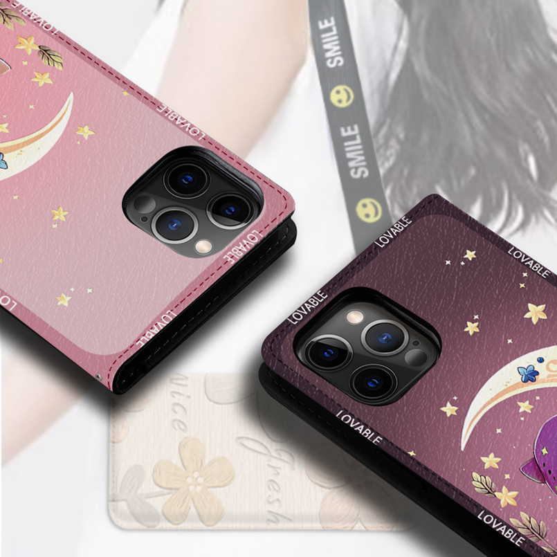 Ốp Bảo Vệ Ví Samsung Thích Hợp Cho Note 10 + 20 Ultra S24 Pro S23 FE Ốp Lưng Điện Thoại Cô Gái Mặt Trăng