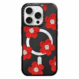 CASETiFY Màu Đỏ Đan Hoa Minh Họa Ốp Lưng Sạc Từ Tính Không Dây Cho IPhone 11 14 15 16 Pro Max 12 13 Pro Max Cover 15 16 PLUS Silicon Mềm Trong Suốt Ốp Lưng Chống Sốc