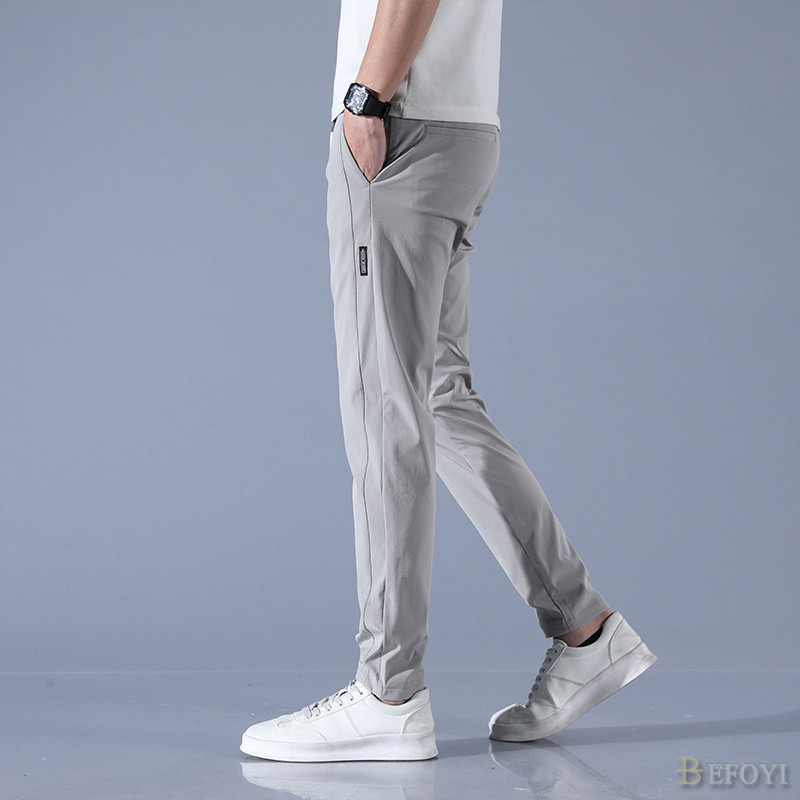 Mô tả Quần Dài Nam Ice Silk Slim Fit Thẳng Chân Doanh Nhân Hàn Quốc Thắt Lưng Co Giãn Màu Đen Plus Size WW008 - 4