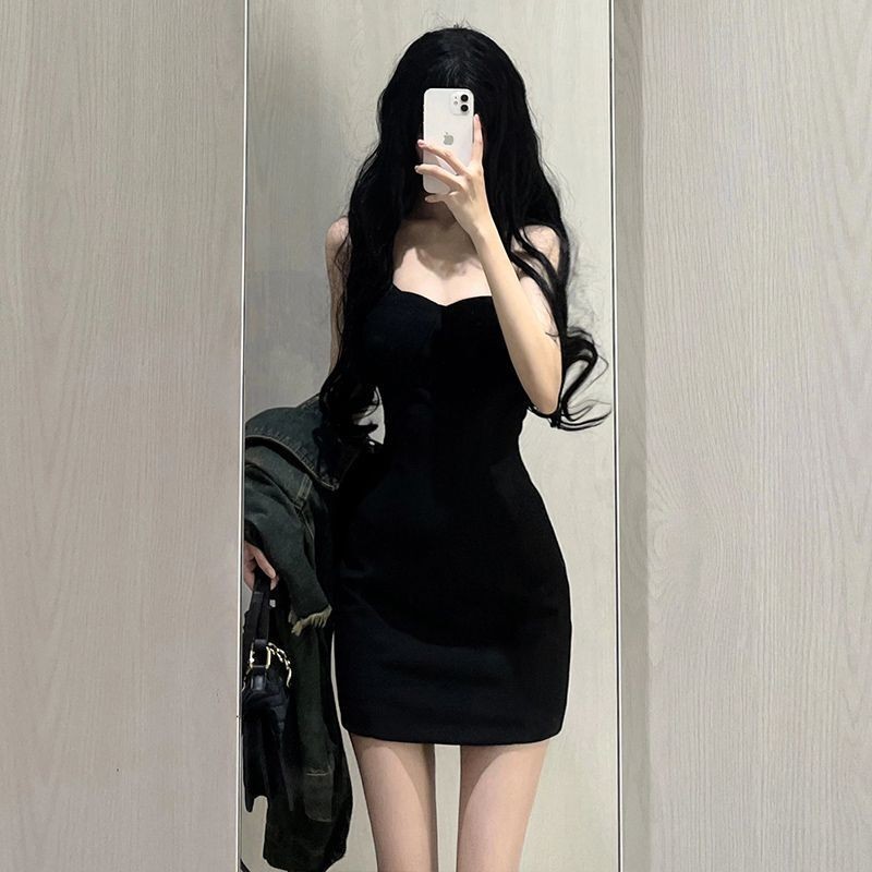 [YU]Set 2 Món Phối Áo Khoác Cao Bồi Kiểu Mỹ Mix Váy Dây Đen, Bộ Phong Cách Mùa Thu