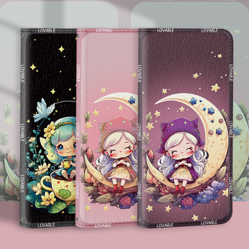 Ốp Bảo Vệ Ví Samsung Thích Hợp Cho Note 10 + 20 Ultra S24 Pro S23 FE Ốp Lưng Điện Thoại Cô Gái Mặt Trăng