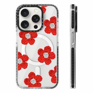 CASETiFY Màu Đỏ Đan Hoa Minh Họa Ốp Lưng Sạc Từ Tính Không Dây Cho IPhone 11 14 15 16 Pro Max 12 13 Pro Max Cover 15 16 PLUS Silicon Mềm Trong Suốt Ốp Lưng Chống Sốc