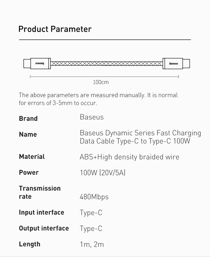Mô tả Dây cáp sạc nhanh PD Baseus 100W từ Type-C sang Type-C tiện dụng cho iP15 Mac Pro iPad Xiaomi Samsung S23 - 7