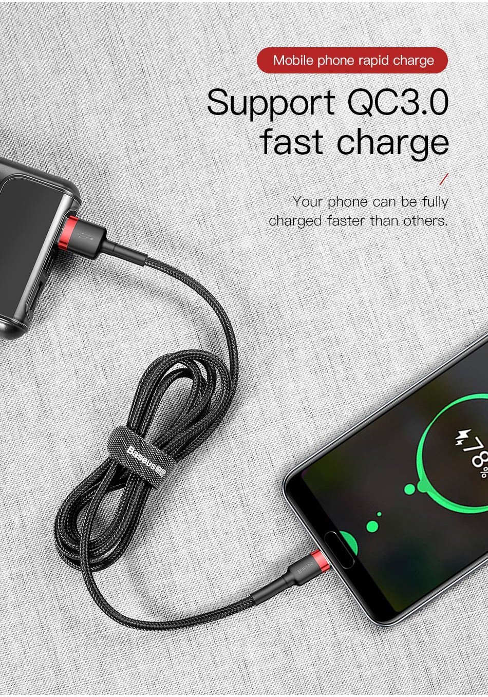 Cáp USB Baseus Type C 3A dành cho công nghệ sạc nhanh và sạc nhanh cho Huawei Xiaomi – ảnh mô tả chi tiết 3