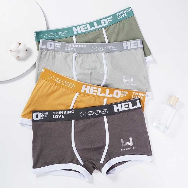 Mô tả Ecmn Hello Nam Cotton Boxers In Chữ Tương Phản Màu Sắc Thanh Thiếu Niên Quần Lót Plus Kích Thước - 7