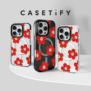 CASETiFY Màu Đỏ Đan Hoa Minh Họa Ốp Lưng Sạc Từ Tính Không Dây Cho IPhone 11 14 15 16 Pro Max 12 13 Pro Max Cover 15 16 PLUS Silicon Mềm Trong Suốt Ốp Lưng Chống Sốc