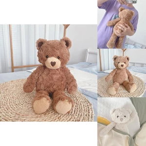 Gấu bông nâu trang trí trái tim dễ thương Plushie cao 16,5 "với lông dài lông tơ