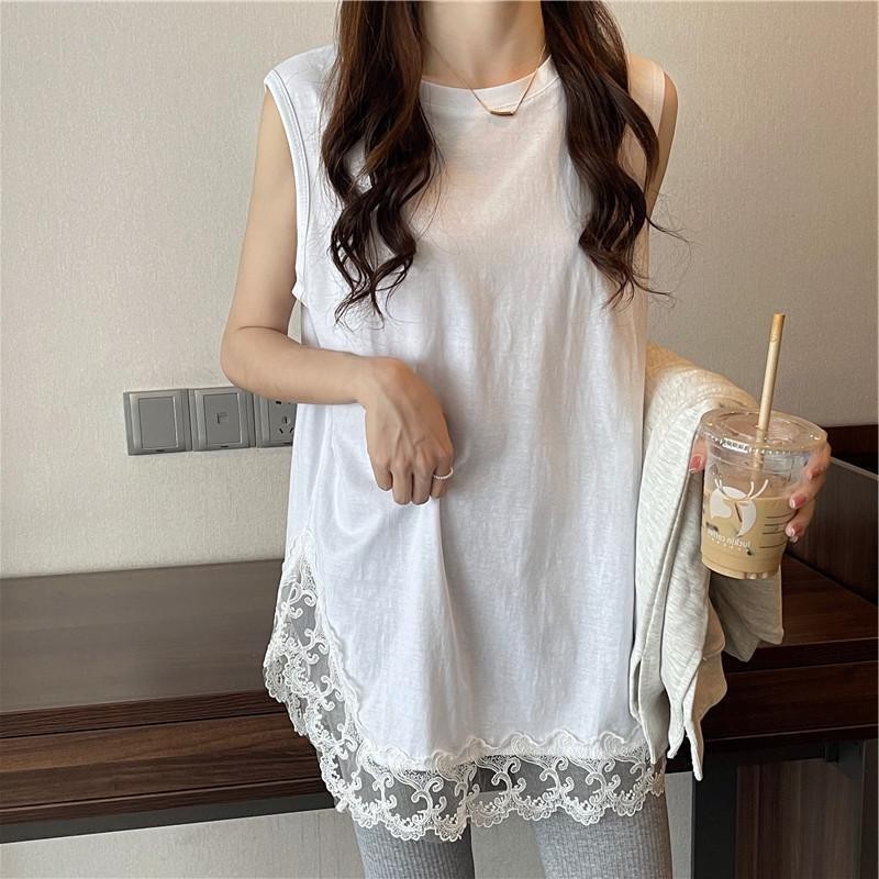 Lan ~ béo MM150kg Size Lớn Rời Camisole Nữ Mùa Hè Giữa Chiều Dài Ren Bao Bụng Top ins Hợp Thời Trang