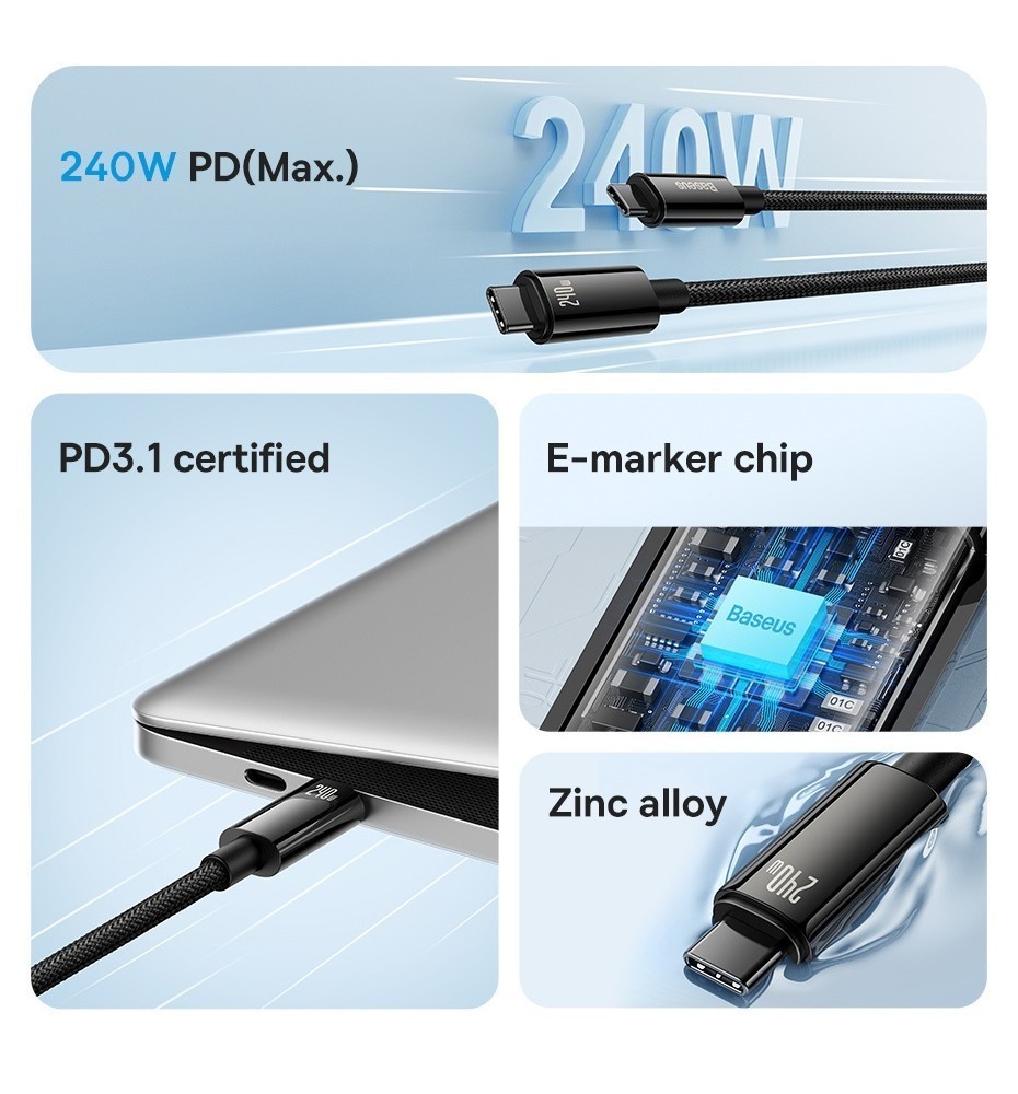 Mô tả Cáp Sạc Baseus  Dây Cáp Sạc Nhanh USB-C Loại C Type C 240w Cho iPp15 pd3.1 Realme Samsung S23 Mac PC - 2