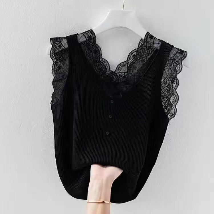 Lan ~ mùa xuân mùa hè ren yếm nữ dáng rộng Kích thước lớn mặc bên ngoài bên trong đáy áo sơ mi không tay ren Vest