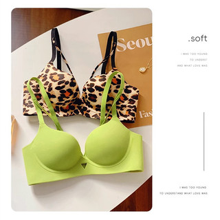 [Bộ áo ngực] Áo ngực da báo nữ + Quần lót ngực nhỏ Push up Girl Top Quần lót nữ không dây mềm mại