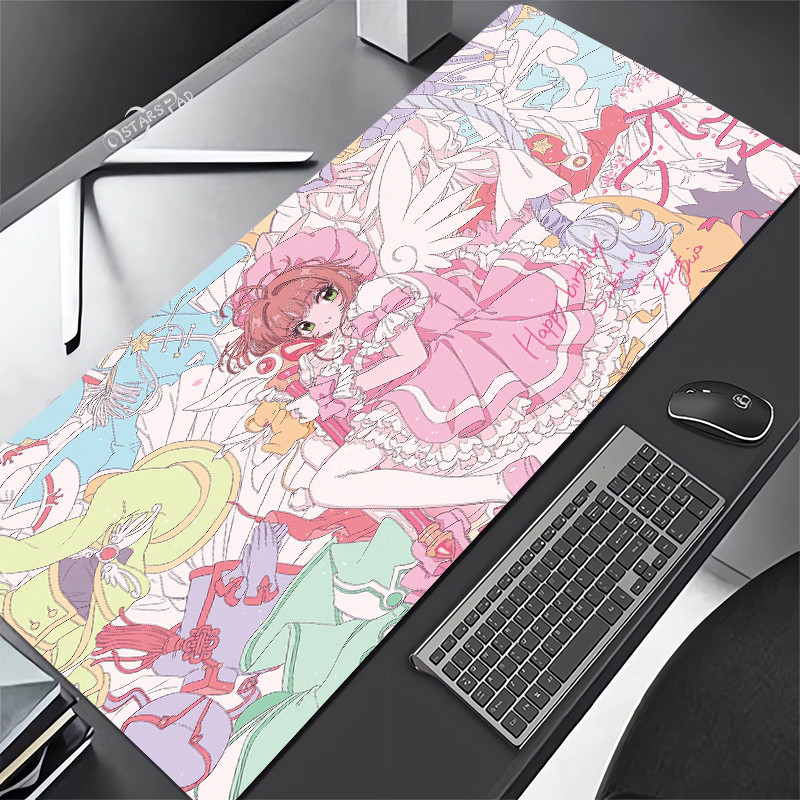 Hồng Cardcaptor Sakura Lớn Deskmat Magic Wand 90 * 40 Thảm Chơi Cao Su Hoạt Hình Chơi Game Laptop Bàn Phím Thảm Chống Trơn Trượt