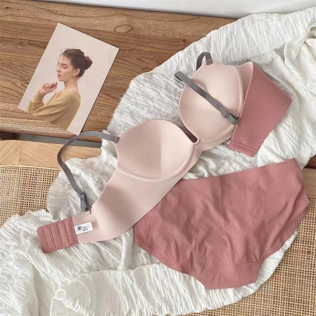 Không đánh dấu Không có vòng thép Sọc ngực nhỏ gợi cảm Push-Up có thể điều chỉnh Hỗ trợ hàng đầu Chống chảy xệ Quần lót dày Áo ngực nữ