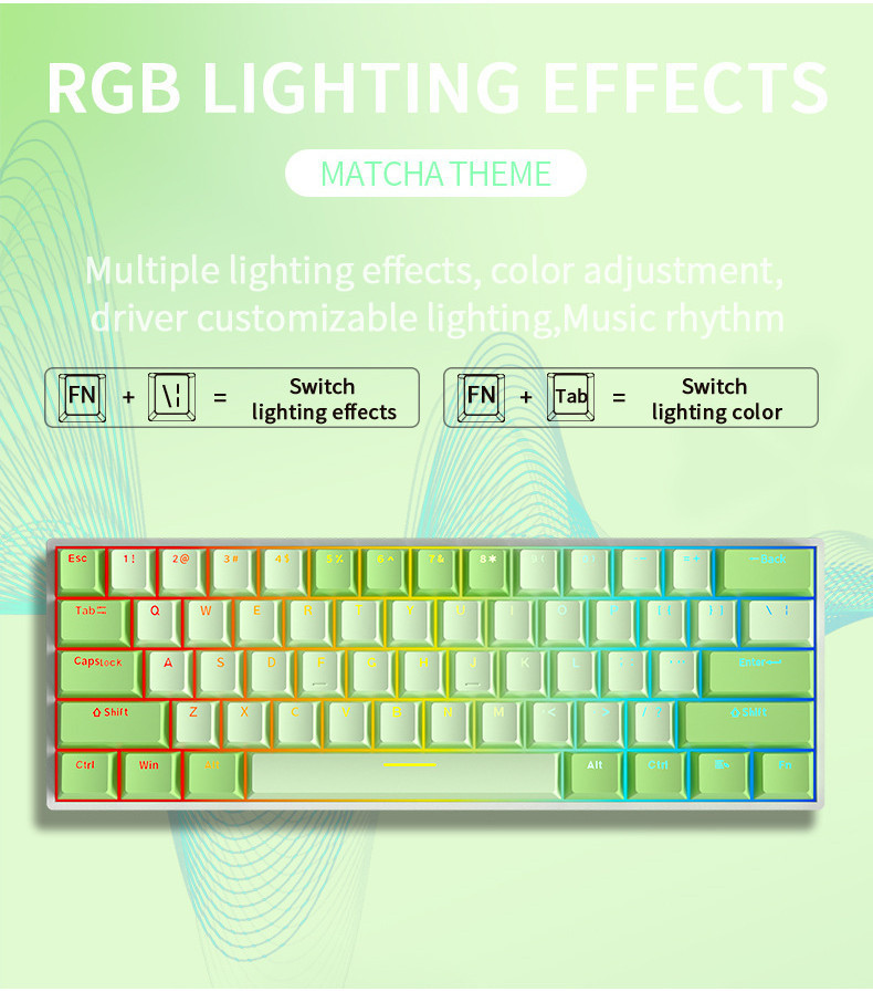 Readson Hw61 Matcha 2.4G Bluetooth không dây Ba chế độ RGB Full-key ...