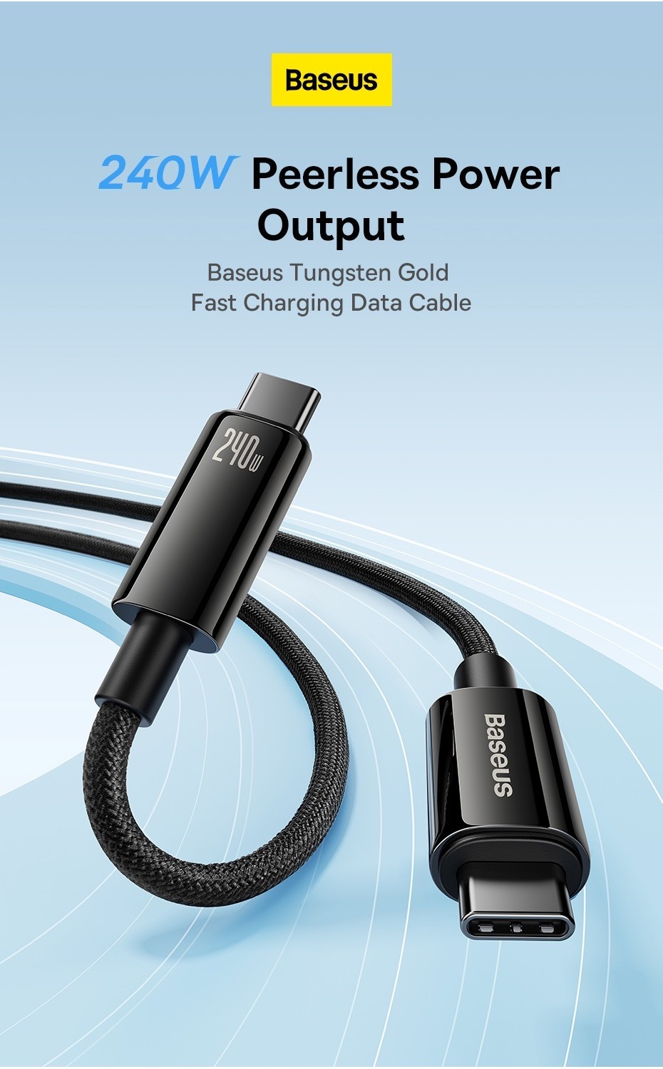 Mô tả Cáp Sạc Baseus  Dây Cáp Sạc Nhanh USB-C Loại C Type C 240w Cho iPp15 pd3.1 Realme Samsung S23 Mac PC - 1