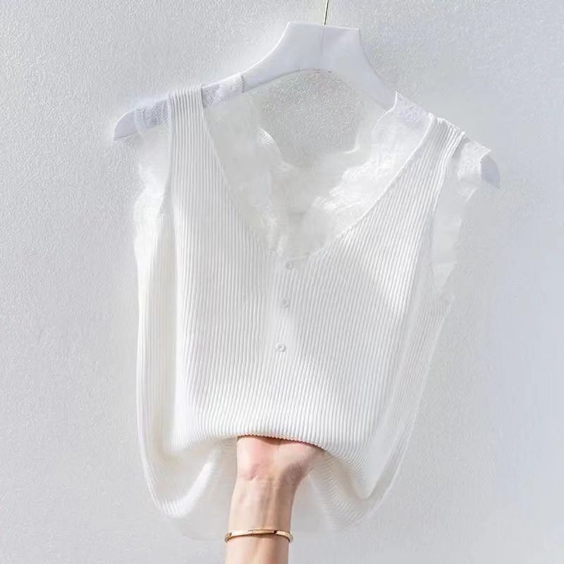 Lan ~ mùa xuân mùa hè ren yếm nữ dáng rộng Kích thước lớn mặc bên ngoài bên trong đáy áo sơ mi không tay ren Vest