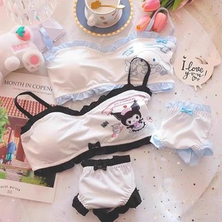 Bộ Áo Ngực Hoạt Hình Đáng Yêu Thanh Niên Cô Gái Áo + Quần Lót Đệm Mềm Không Dây Nữ Đồ Lót Thoải Mái 3 / 4 Cốc Nữ Bralette Quần Lót