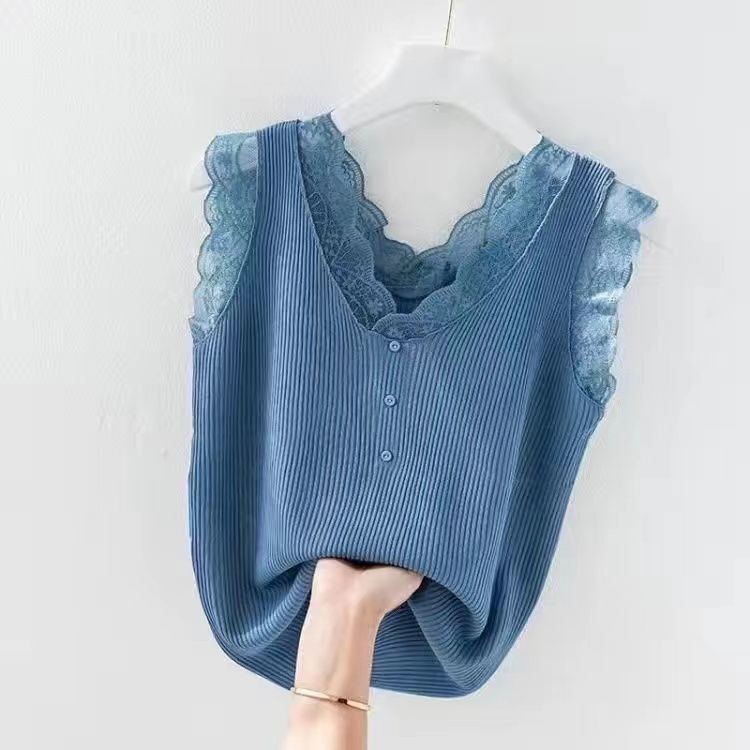 Lan ~ mùa xuân mùa hè ren yếm nữ dáng rộng Kích thước lớn mặc bên ngoài bên trong đáy áo sơ mi không tay ren Vest