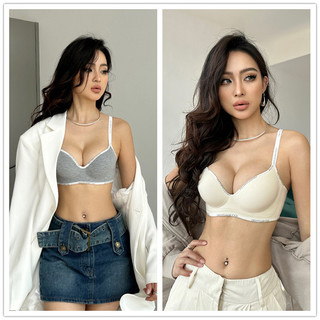 Đồ lót nữ cốc dày liền mạch mềm mại không dây cô gái trẻ ngực phẳng tweet ngực