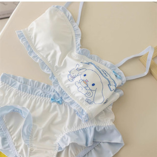 Bộ Áo Ngực Hoạt Hình Đáng Yêu Thanh Niên Cô Gái Áo + Quần Lót Đệm Mềm Không Dây Nữ Đồ Lót Thoải Mái 3 / 4 Cốc Nữ Bralette Quần Lót