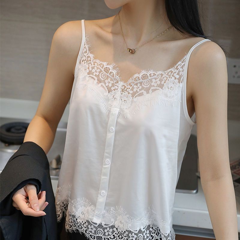 Lan ~ Size Lớn Nữ Mùa Hè Acetate Top Camisole Rời Bên Trong Mặc Xuân Thu Ren Đáy Áo Sơ Mi Nữ Bên Ngoài Mặc Bao Bụng