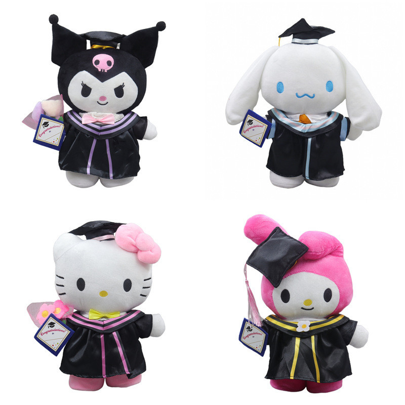 Đồ chơi sang trọng tốt nghiệp thú vị có mũ Hello Kitty siêu mềm ngắn sang trọng 25cm Chủ đề Sanrio Đáng yêu