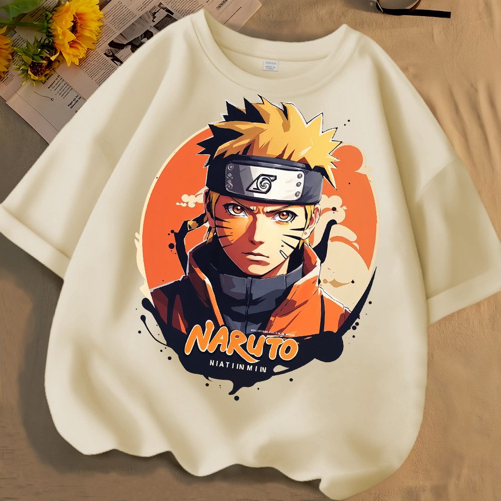 Phong Cách Mới Áo Thun Ngắn Tay Uzumaki Naruto Naruto Mùa Xuân Mùa Hè Phong Cách Mới Nam Nữ Vừa Lớn Trẻ Em Áo Thun Ngắn Tay Cotton Nguyên Chất Cổ Tròn Lo