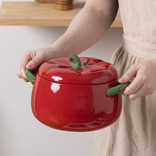 Bát súp hai tai bằng gốm cà chua có nắp Hộ gia đình Mì gió Ký túc xá sinh viên Bát mì ăn liền chuyên dụng Bộ đồ ăn liền