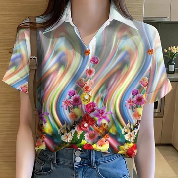 Áo Sơ Mi Hoa Nữ Quần Áo Cầu Vồng Áo Sơ Mi In Hình Áo Sơ Mi Graffiti Áo Sơ Mi Hawaii Tay Ngắn Áo Sơ Mi Oversize Áo Sơ Mi Nữ 19