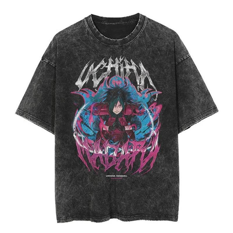 Áo thun phong cách mới tay ngắn NARUTO Sasuke NARUTO Jiraiya NARUTO Hoạt hình Anime oversize High Street vintage Washed Áo thun ngắn tay hợp thời trang Obito Itachi Kakashi