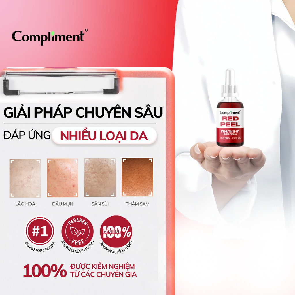 Mô tả Serum Compliment AHA 30% BHA 2%, Tẩy Tế Bào Chết Làm Sạch Sâu, Tái Tạo Da, Giảm Dầu Mụn 27ml - 6