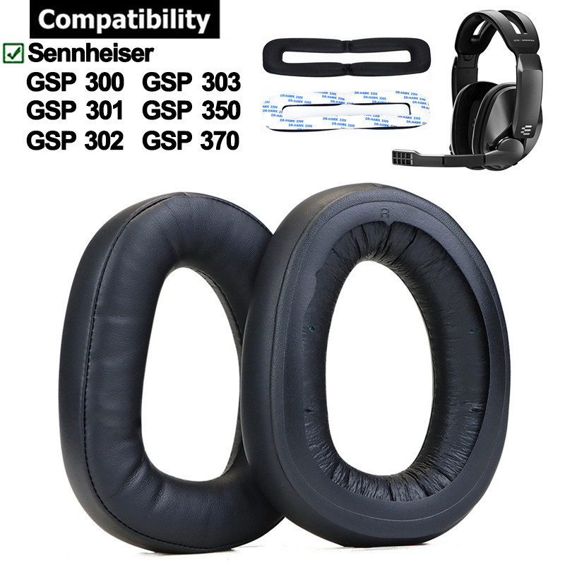 Ohrpolster Für Sennheiser GSP 350, 300, 301, 302, 303 – Schwarz, Aus Leder & Schaumstoff | Ersatzkissen Für Gaming-Headsets