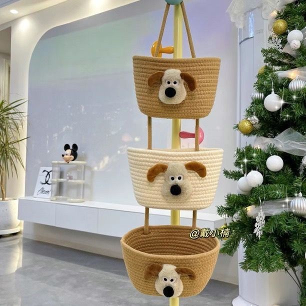 Hoạt Hình Master Dog Ba Lớp Giỏ Treo Sáng Tạo Handmade Phòng Khách Lối Vào Có Thể Treo Lưu Trữ
