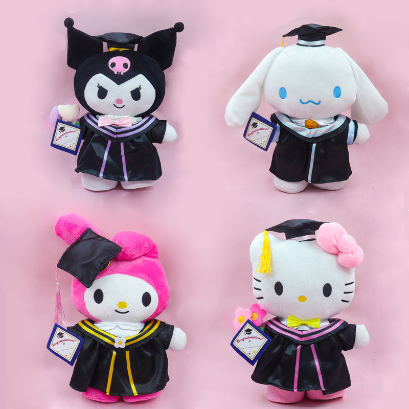Đồ chơi sang trọng tốt nghiệp thú vị có mũ Hello Kitty siêu mềm ngắn sang trọng 25cm Chủ đề Sanrio Đáng yêu