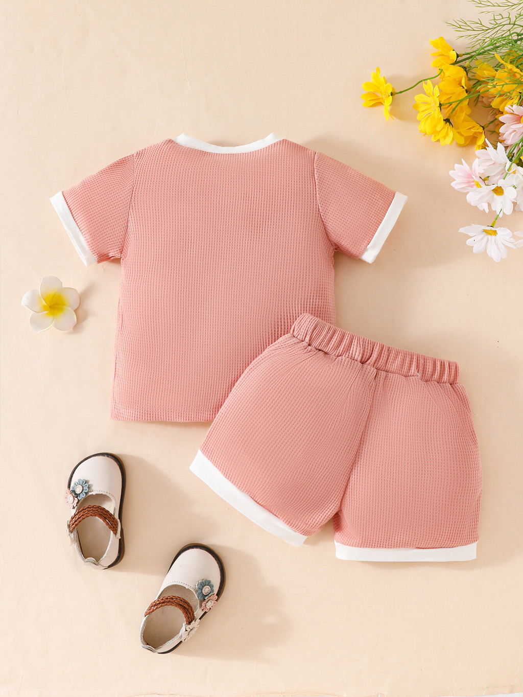 Mô tả Bộ dành cho trẻ sơ sinh & trẻ mới biết đi 0-4 tuổi Áo sơ mi ngắn tay cổ tròn in họa tiết in hoa và ren màu trơn được ghép nối với quần Short màu trơn Bộ kỳ nghỉ - 8