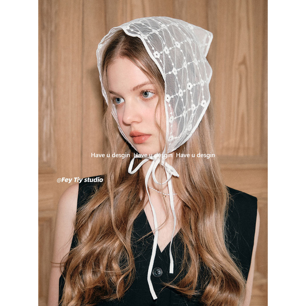 Có u desgin Jennie Cùng Phong Cách Tam Giác Khăn Khăn Khăn Trùm Đầu Retro Cô Gái Pháp Ren Mùa Xuân Mùa Hè Phù Hợp Với