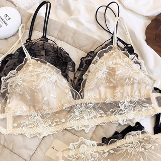 Bộ Áo Ngực Thêu Gợi Cảm Nữ Ren Áo + Quần Lót Không Dây 3 / 4 Mỏng Cốc Quần Lót Chất Lượng Cao Thoải Mái Mềm Mại Thanh Niên Cô Gái Bralette
